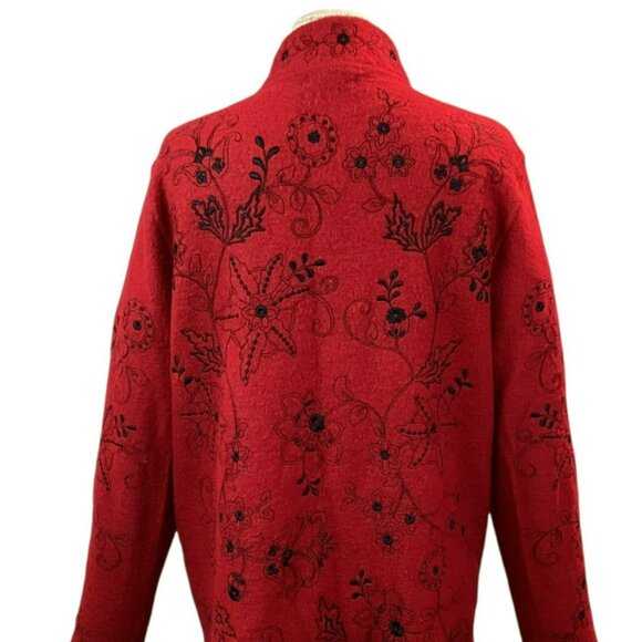 Carole Little Red Wool Floral Embroidered Coat Womens Large Jacket - Picture 7 of 8